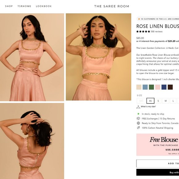 The Saree Room - Rose Linen Blouse - Picture 1 of 4